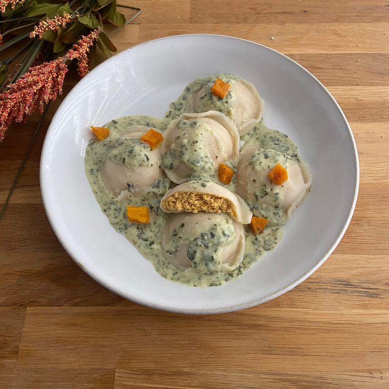 NEW! - Butternut Squash Ravioli with Spinach Cream Sauce